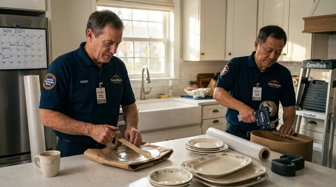 Professional crew packing kitchen dishware in Boley, OK